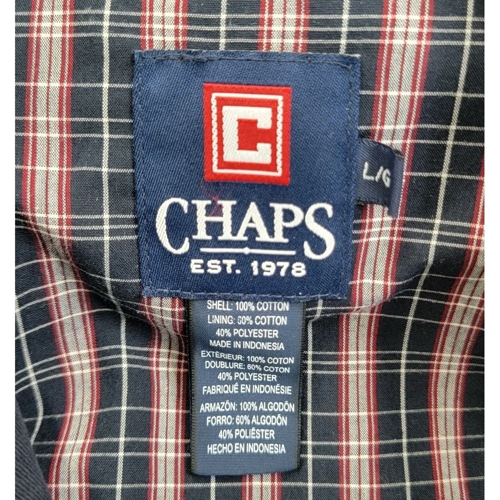 Chaps Jacket Bi Swing 100% Cotton Harrington Plaid Lined Preppy Size Large Navy - Picture 8 of 12